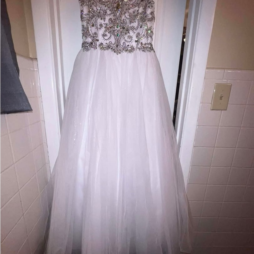 Christina Wu White and Silver Formal Kids Dress